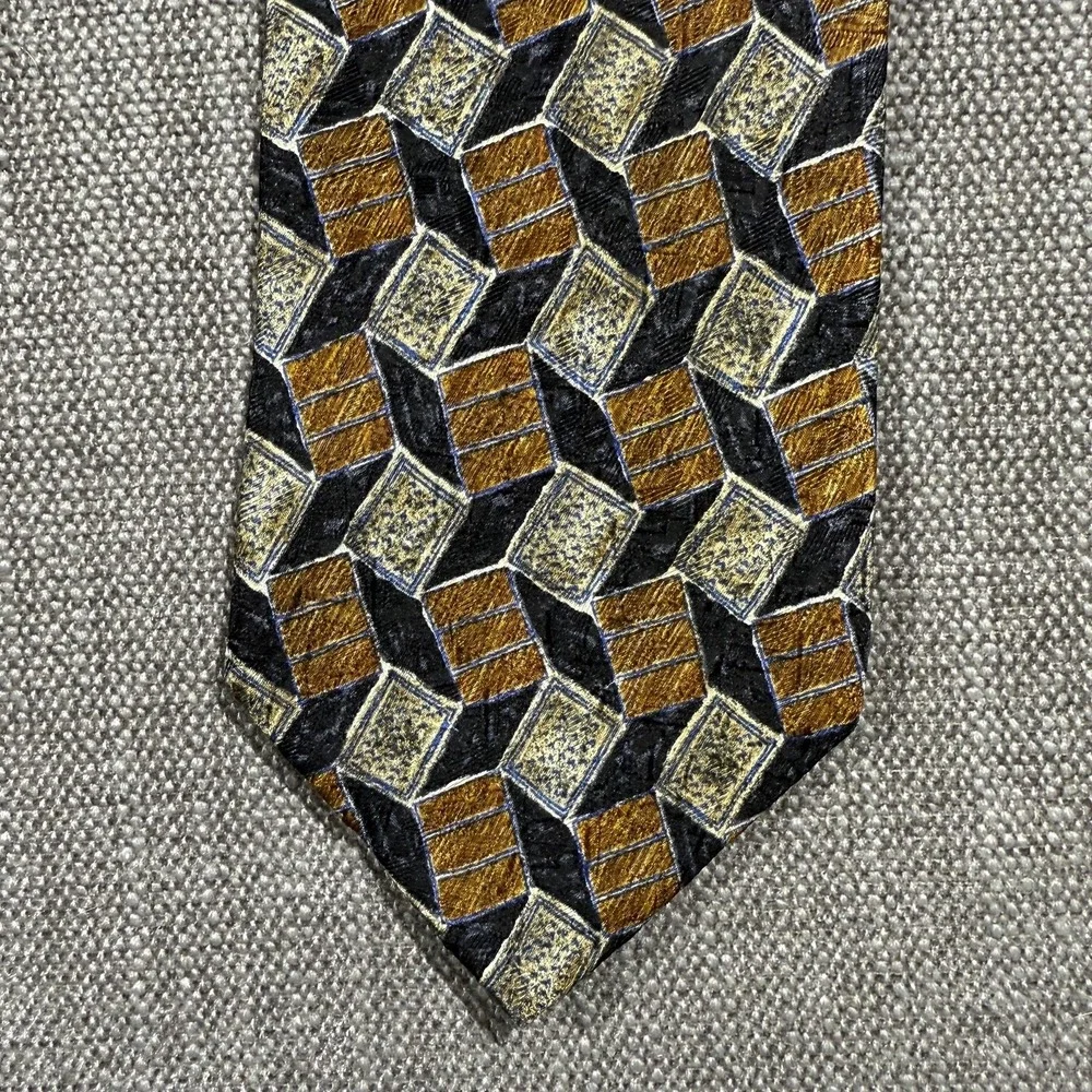 Ermenegildo Zegna Tie Mens One Size Brown Geometric Silk Made In Italy‎ Jacquard